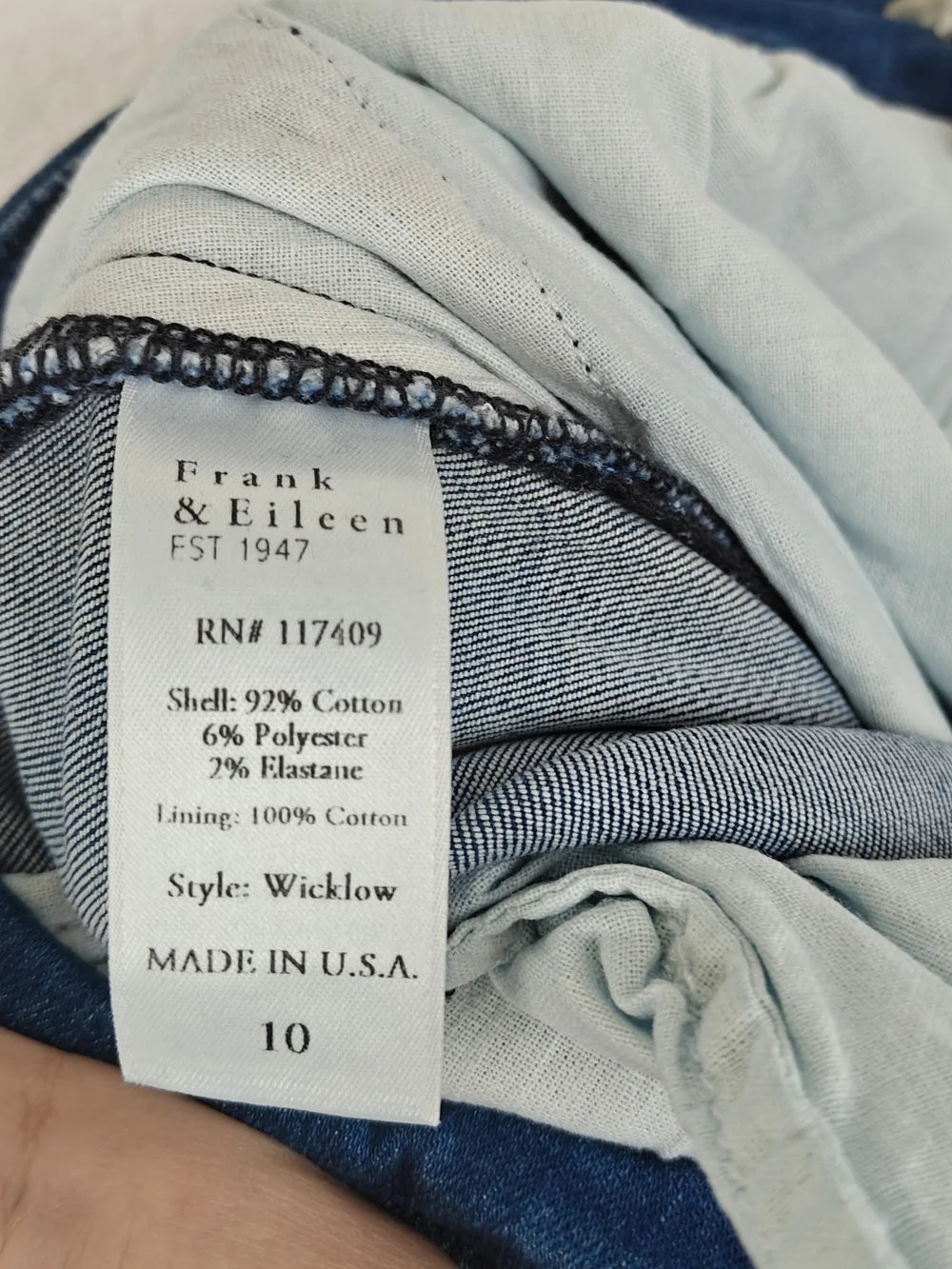 Frank & Eileen Wicklow 1977 Wash Italian Performance Denim Crop Chino Jeans 10